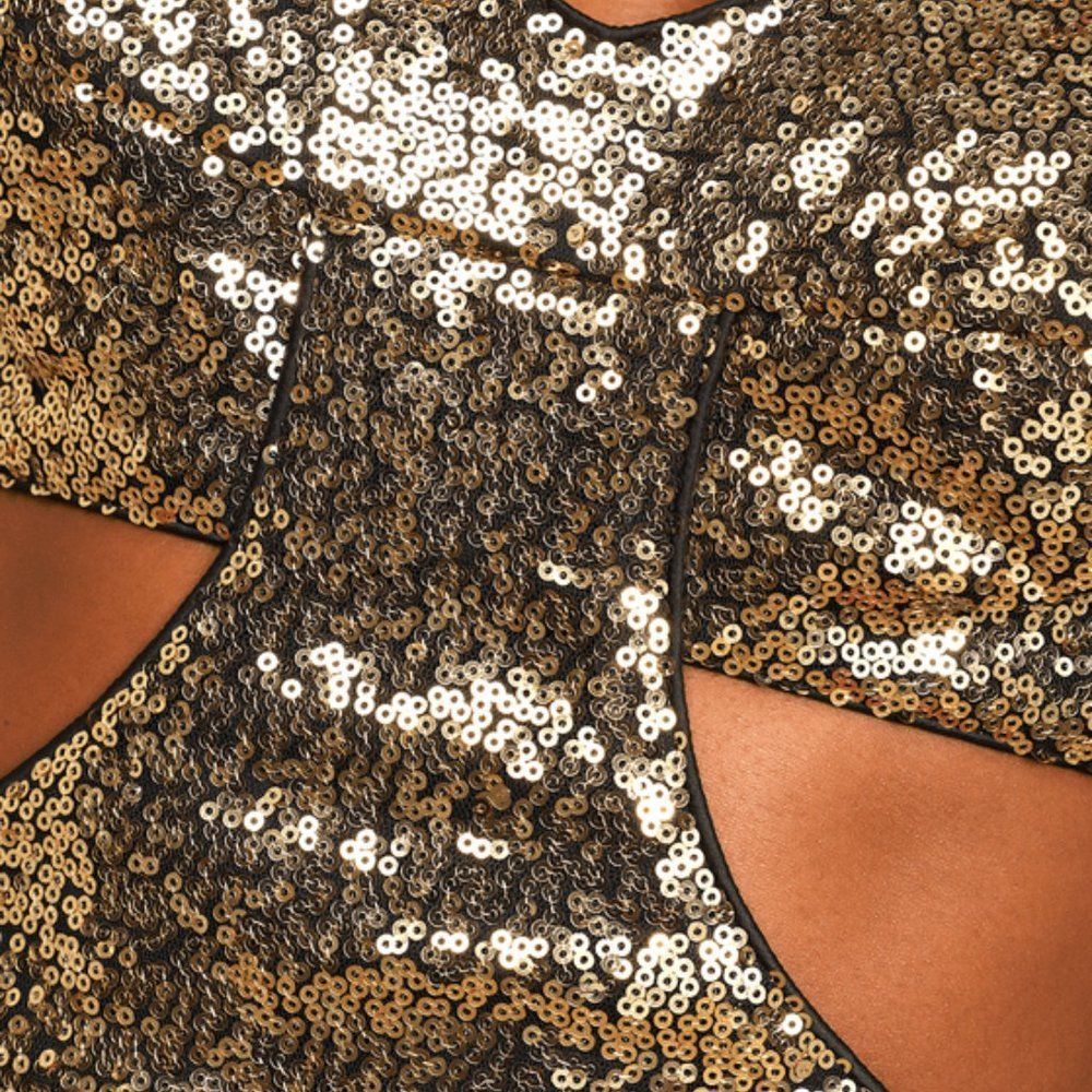 LuLu's Lustrous and Luxe Gold Sequin Cutout Bodycon Mini Dress - Picture 4 of 9
